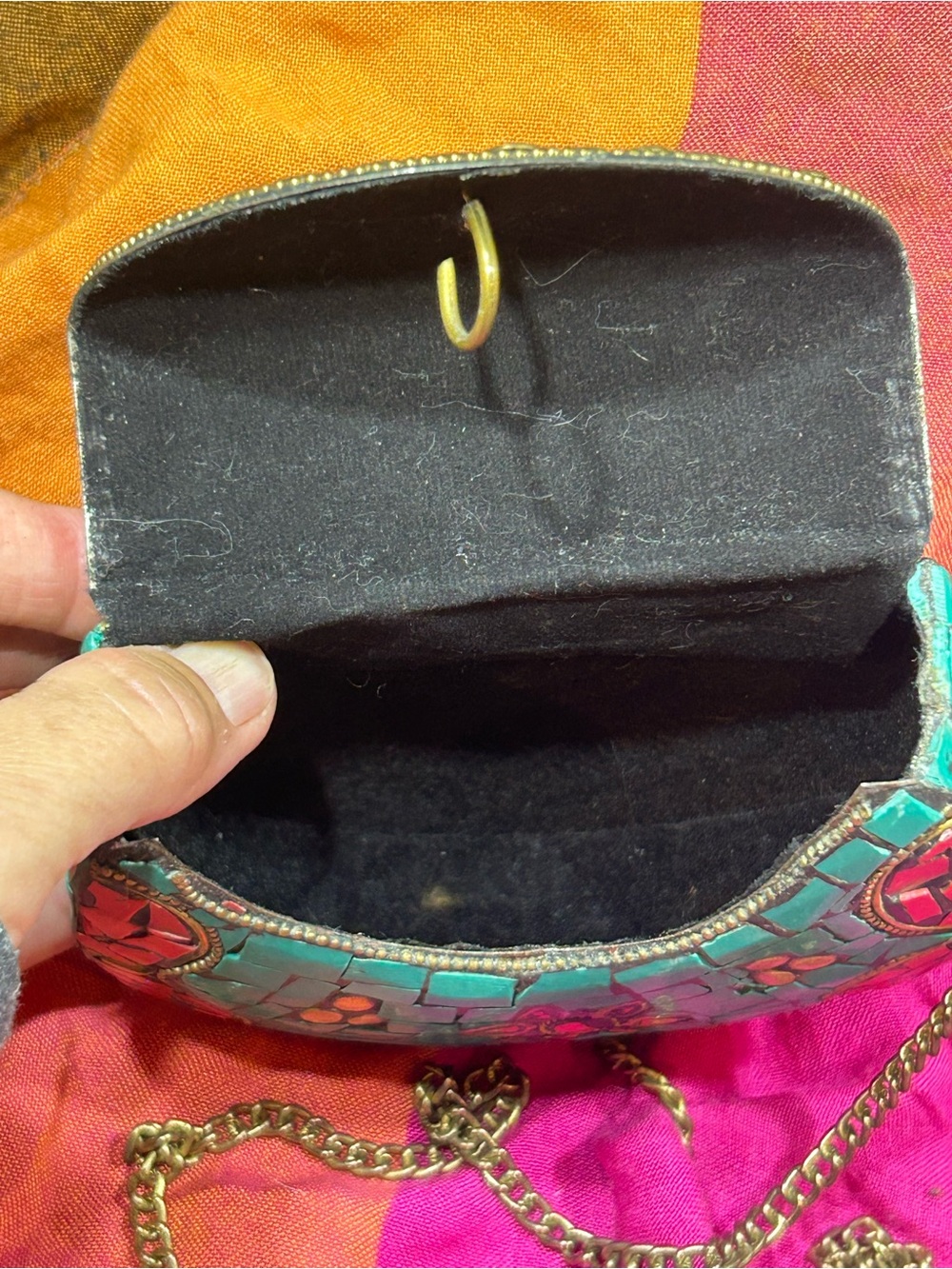 Vintage Turquoise & Red Mosaic Crossbody Tibetan Bag - Picture 10 of 12